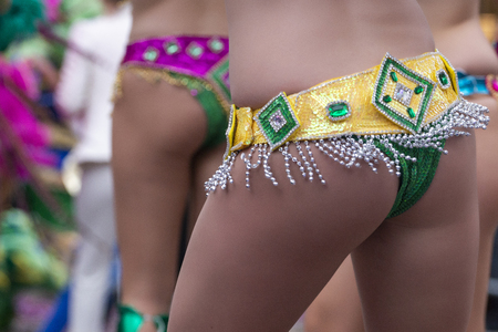 LOULE, PORTUGAL - MAR 2019: Colorful Carnival (Carnaval) Parade festival participants on Loule city, Portugal.のeditorial素材