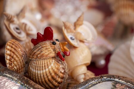Artistic handmade animals made with seashells.の写真素材
