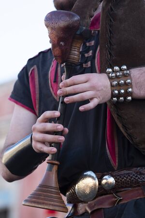 Cool detailed medieval type bagpipe musical instrument.