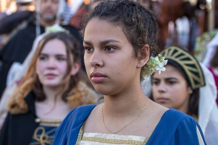 PADERNE, PORTUGAL - January 1st, 2020: Medieval costume characters in Medieval fair event.のeditorial素材