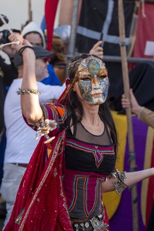 PADERNE, PORTUGAL - January 1st, 2020: Medieval costume characters in Medieval fair event.のeditorial素材