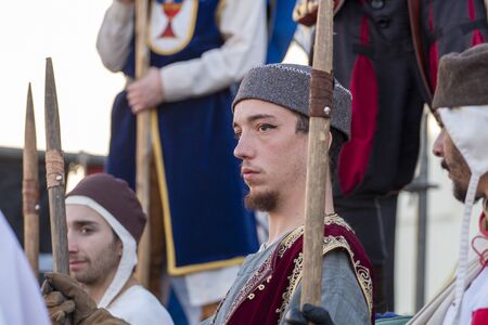 PADERNE, PORTUGAL - January 1st, 2020: Medieval costume characters in Medieval fair event.のeditorial素材