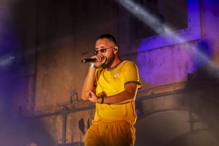 FARO, PORTUGAL: 5th SEPTEMBER, 2019 - Rapper Mike El Nite, performs on Festival F, a big festival on the city of Faro, Portugal.のeditorial素材