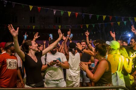 FARO, PORTUGAL: 5th SEPTEMBER, 2019 - Audience watch music artist on  Festival F, a big festival on...