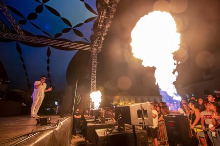 FARO, PORTUGAL: 5th SEPTEMBER, 2019 - Rapper Profjam, performs on Festival F, a big festival on the city of Faro, Portugal.のeditorial素材