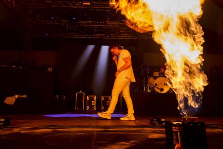 FARO, PORTUGAL: 5th SEPTEMBER, 2019 - Rapper Profjam, performs on Festival F, a big festival on the city of Faro, Portugal.のeditorial素材