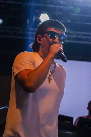 FARO, PORTUGAL: 5th SEPTEMBER, 2019 - Rapper Profjam, performs on Festival F, a big festival on the...