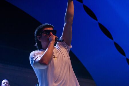FARO, PORTUGAL: 5th SEPTEMBER, 2019 - Rapper Profjam, performs on Festival F, a big festival on the...