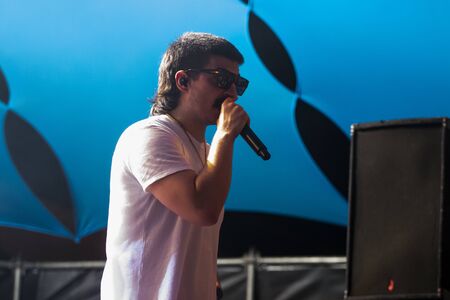 FARO, PORTUGAL: 5th SEPTEMBER, 2019 - Rapper Profjam, performs on Festival F, a big festival on the...