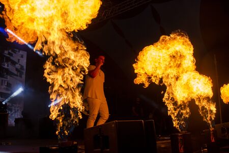 FARO, PORTUGAL: 5th SEPTEMBER, 2019 - Rapper Profjam, performs on Festival F, a big festival on the city of Faro, Portugal.のeditorial素材