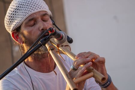 FARO, PORTUGAL: 5th SEPTEMBER, 2019 - Music band, Cosmic Gong Bath - Sound Journey, performs on...