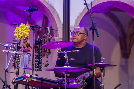 FARO, PORTUGAL: 5th SEPTEMBER, 2019 - Beatriz singer and her band, performs on Festival F, a big festival on the city of Faro, Portugal.のeditorial素材