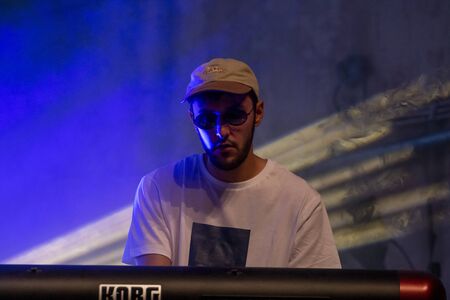 FARO, PORTUGAL: 5th SEPTEMBER, 2019 - Rap band Perigo Publico, performs on Festival F, a big festival on the city of Faro, Portugal.のeditorial素材
