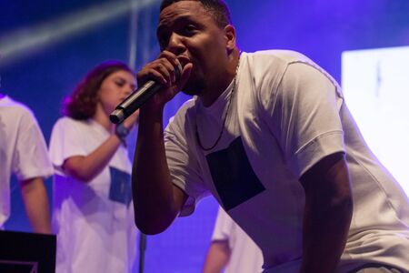 FARO, PORTUGAL: 5th SEPTEMBER, 2019 - Rap band Perigo Publico, performs on Festival F, a big...