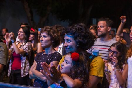 FARO, PORTUGAL: 5th SEPTEMBER, 2019 - Audience watch music artist on  Festival F, a big festival on the city of Faro, Portugal.のeditorial素材