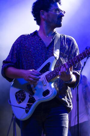 FARO, PORTUGAL: 5th SEPTEMBER, 2019 - Pop Rock band Bruno Pernadas, performs on Festival F, a big festival on the city of Faro, Portugal.のeditorial素材