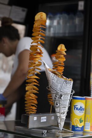 FARO, PORTUGAL: 6th SEPTEMBER, 2019 - Food area with diversity of vendors in Festival F, a big...