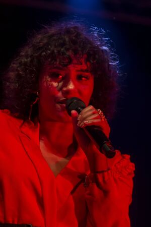 FARO, PORTUGAL: 6th SEPTEMBER, 2019 - Mayra Andrade band, performs on Festival F, a big festival on the city of Faro, Portugal.のeditorial素材