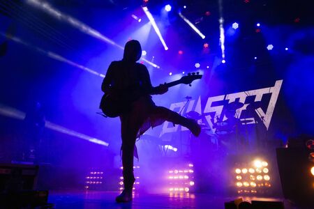 FARO, PORTUGAL: 6th SEPTEMBER, 2019 - Blasted Mechanism band, performs on Festival F, a big festival on the city of Faro, Portugal.のeditorial素材