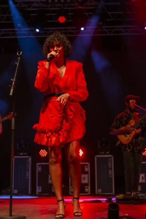 FARO, PORTUGAL: 6th SEPTEMBER, 2019 - Mayra Andrade band, performs on Festival F, a big festival on the city of Faro, Portugal.のeditorial素材