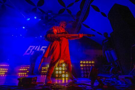FARO, PORTUGAL: 6th SEPTEMBER, 2019 - Blasted Mechanism band, performs on Festival F, a big festival on the city of Faro, Portugal.のeditorial素材