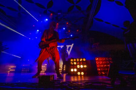 FARO, PORTUGAL: 6th SEPTEMBER, 2019 - Blasted Mechanism band, performs on Festival F, a big festival on the city of Faro, Portugal.のeditorial素材
