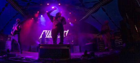 FARO, PORTUGAL: 6th SEPTEMBER, 2019 - Blasted Mechanism band, performs on Festival F, a big festival on the city of Faro, Portugal.のeditorial素材