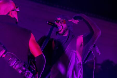FARO, PORTUGAL: 6th SEPTEMBER, 2019 - Blasted Mechanism band, performs on Festival F, a big festival on the city of Faro, Portugal.のeditorial素材