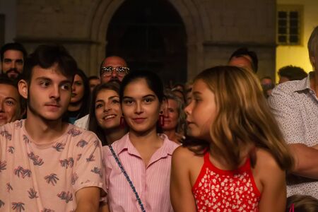 FARO, PORTUGAL: 6th SEPTEMBER, 2019 - Audience watch music artist on  Festival F, a big festival on the city of Faro, Portugal.のeditorial素材