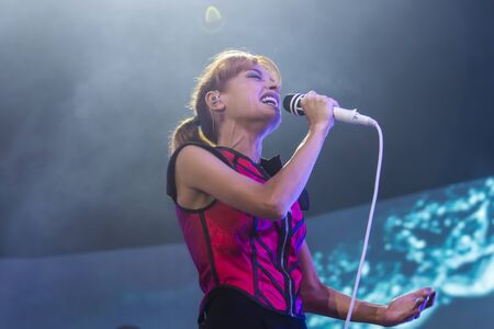 FARO, PORTUGAL: 6th SEPTEMBER, 2019 - Amor Electro band, performs on Festival F, a big festival on the city of Faro, Portugal.のeditorial素材