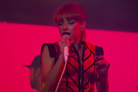 FARO, PORTUGAL: 6th SEPTEMBER, 2019 - Amor Electro band, performs on Festival F, a big festival on the city of Faro, Portugal.のeditorial素材