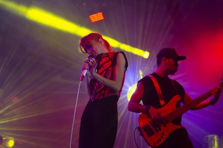 FARO, PORTUGAL: 6th SEPTEMBER, 2019 - Amor Electro band, performs on Festival F, a big festival on...