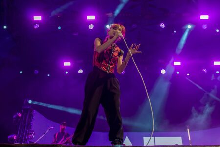 FARO, PORTUGAL: 6th SEPTEMBER, 2019 - Amor Electro band, performs on Festival F, a big festival on the city of Faro, Portugal.のeditorial素材
