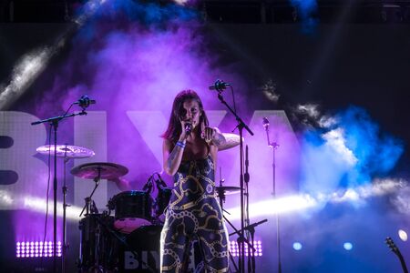 FARO, PORTUGAL: 6th SEPTEMBER, 2019 - Rap singer, Biya, performs on Festival F, a big festival on the city of Faro, Portugal.のeditorial素材