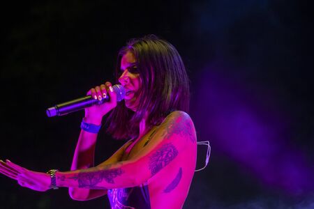 FARO, PORTUGAL: 6th SEPTEMBER, 2019 - Rap singer, Biya, performs on Festival F, a big festival on...