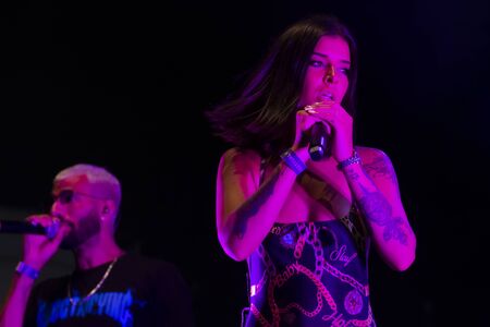 FARO, PORTUGAL: 6th SEPTEMBER, 2019 - Rap singer, Biya, performs on Festival F, a big festival on...