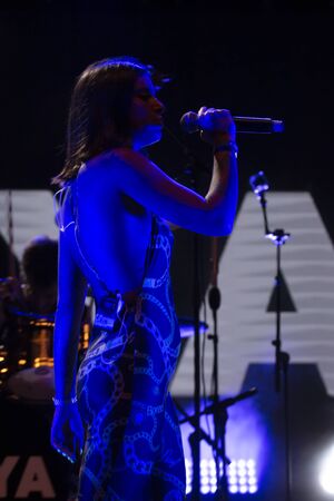 FARO, PORTUGAL: 6th SEPTEMBER, 2019 - Rap singer, Biya, performs on Festival F, a big festival on the city of Faro, Portugal.のeditorial素材