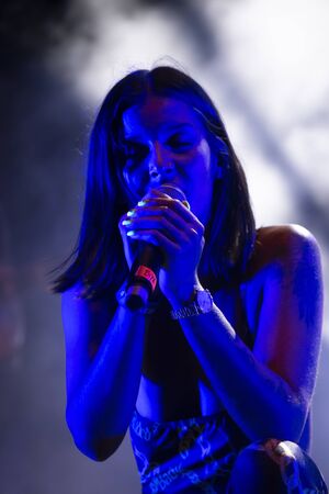 FARO, PORTUGAL: 6th SEPTEMBER, 2019 - Rap singer, Biya, performs on Festival F, a big festival on...