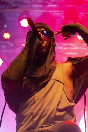 FARO, PORTUGAL: 6th SEPTEMBER, 2019 - Blasted Mechanism band, performs on Festival F, a big festival on the city of Faro, Portugal.のeditorial素材
