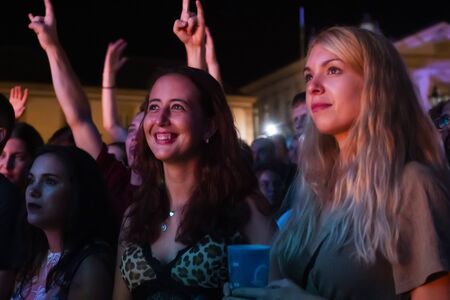 FARO, PORTUGAL: 6th SEPTEMBER, 2019 - Audience watch music artist on  Festival F, a big festival on...