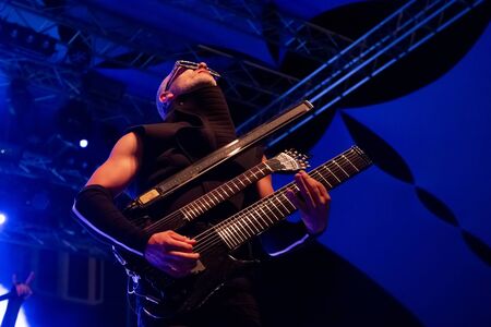 FARO, PORTUGAL: 6th SEPTEMBER, 2019 - Blasted Mechanism band, performs on Festival F, a big festival on the city of Faro, Portugal.のeditorial素材