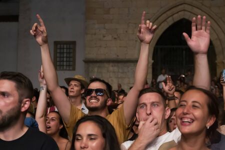 FARO, PORTUGAL: 6th SEPTEMBER, 2019 - Audience watch music artist on  Festival F, a big festival on...