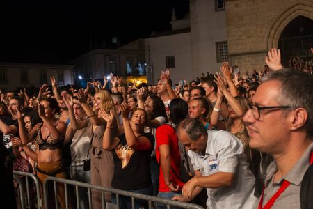 FARO, PORTUGAL: 6th SEPTEMBER, 2019 - Audience watch music artist on  Festival F, a big festival on the city of Faro, Portugal.のeditorial素材