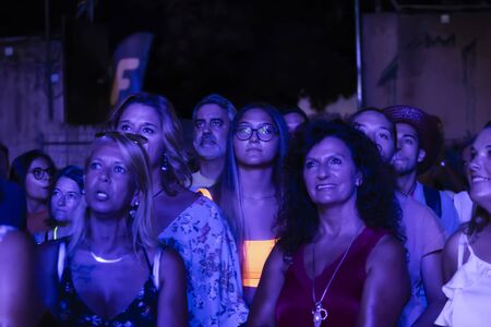 FARO, PORTUGAL: 7th SEPTEMBER, 2019 - Audience watch music artist on  Festival F, a big festival on the city of Faro, Portugal.のeditorial素材
