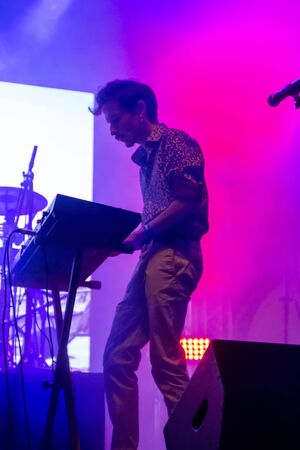 FARO, PORTUGAL: 7th SEPTEMBER, 2019 - The Black Teddys rock band, performs on Festival F, a big festival on the city of Faro, Portugal.のeditorial素材