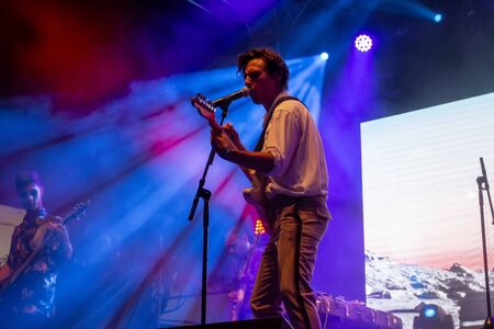 FARO, PORTUGAL: 7th SEPTEMBER, 2019 - The Black Teddys rock band, performs on Festival F, a big festival on the city of Faro, Portugal.のeditorial素材