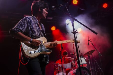 FARO, PORTUGAL: 7th SEPTEMBER, 2019 - Heavy rock band, Stone Dead, performs on Festival F, a big festival on the city of Faro, Portugal.のeditorial素材