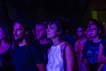 FARO, PORTUGAL: 7th SEPTEMBER, 2019 - Audience watch music artist on  Festival F, a big festival on the city of Faro, Portugal.のeditorial素材