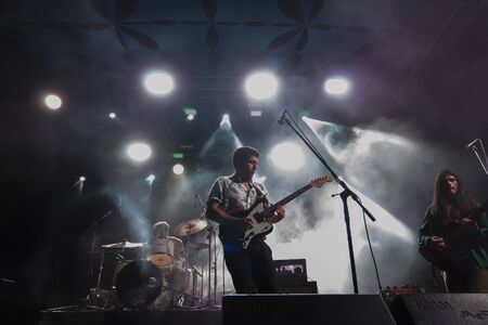 FARO, PORTUGAL: 7th SEPTEMBER, 2019 - Heavy rock band, Stone Dead, performs on Festival F, a big festival on the city of Faro, Portugal.のeditorial素材