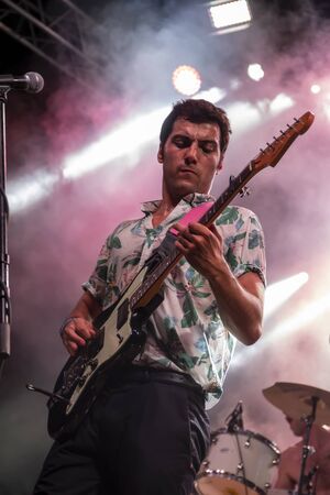 FARO, PORTUGAL: 7th SEPTEMBER, 2019 - Heavy rock band, Stone Dead, performs on Festival F, a big festival on the city of Faro, Portugal.のeditorial素材